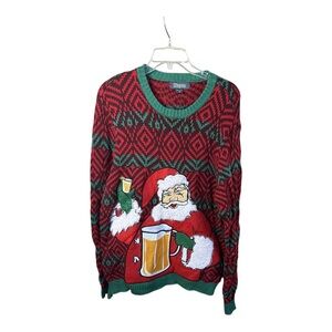 33Degree Sz Medium Red and Green Santa Beer‎ Pocket Crewneck Sweater